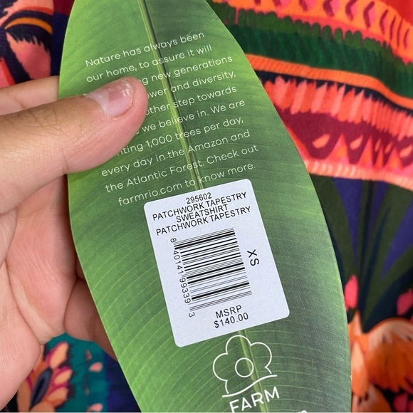 Farm Rio Patchwork Tapestry Sweatshirt XS Bird Multi Print‎ Colorful - Picture 3 of 5